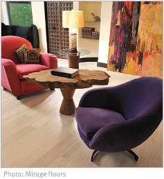 purple and red armchairs on laminate flooring