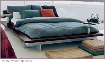 contemporary modern bedroom in blues and grays