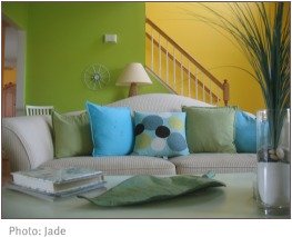 lime green and yellow living room