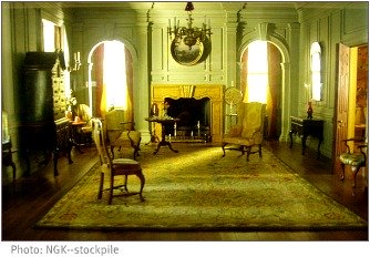 victorian living room in green