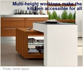 Wheelchair accessible kitchen multiheight worktops